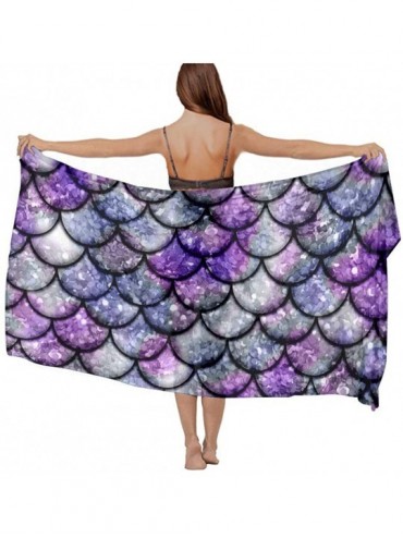 Cover-Ups Sparkling Mermaid Scales Print Purple Chiffon Scarf Beach Cover up Sarong Wrap gift for women - CD18SHX0HKS $33.94