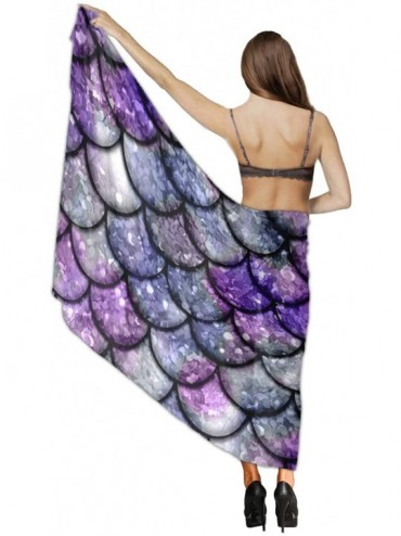 Cover-Ups Sparkling Mermaid Scales Print Purple Chiffon Scarf Beach Cover up Sarong Wrap gift for women - CD18SHX0HKS $22.47