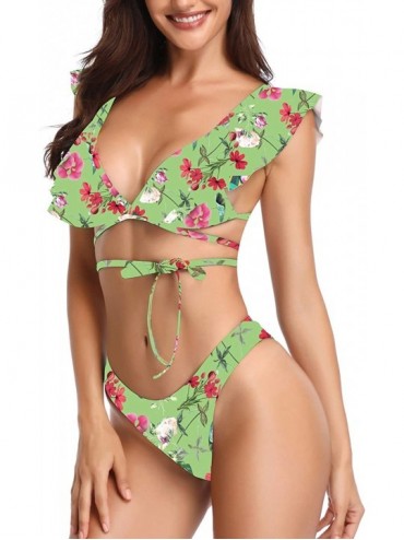 Sets Women's Swimsuits Bikinis Bathing Suits Sexy Ruffle Backless Two Piece Beachwear - Green a - CU18REMTETH $13.40