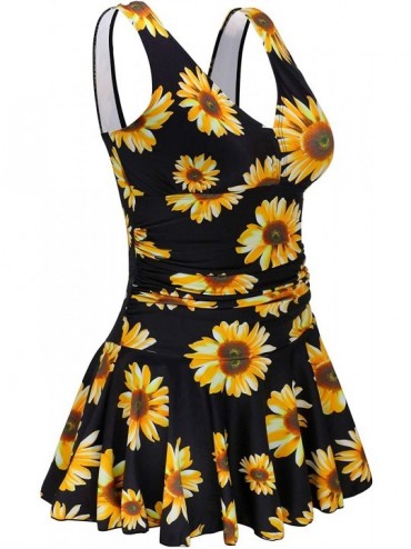 Cover-Ups Women's One Piece Plus Size Swimsuits Tummy Control Swimwear Bathing Suits - Sunflower - CO18HWIK90C $57.03