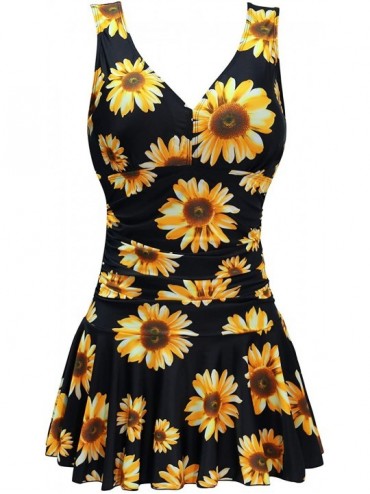 Cover-Ups Women's One Piece Plus Size Swimsuits Tummy Control Swimwear Bathing Suits - Sunflower - CO18HWIK90C $29.27