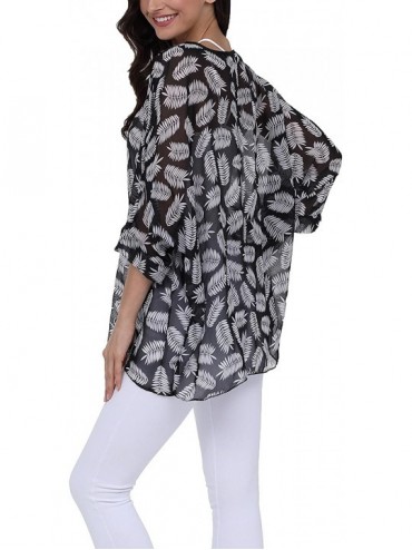Cover-Ups Womens Floral Print Batwing Sleeve Chiffon Poncho Blouse Summer Tunic Tops PB - Pb292 - CS18C9NDQDN $11.18