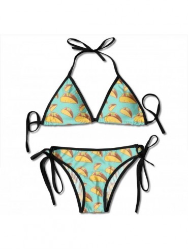 Racing Womens Triangle Bikini Halter String Bikini Beach Sets Swimsuits Bra Bottom Bathing Suit - Taco Pattern - C818S4UOTQZ ...