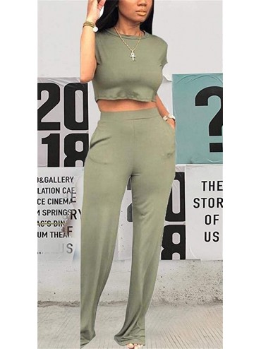 Sets Women's Casual 2 Piece Outfits Jogging Suits Crop Top & Wide Leg Long Pants Tracksuit With Pockets - Z-green - CO18WELWG...