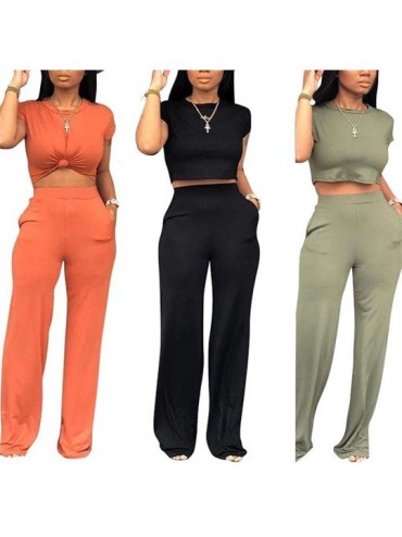 Sets Women's Casual 2 Piece Outfits Jogging Suits Crop Top & Wide Leg Long Pants Tracksuit With Pockets - Z-green - CO18WELWG...