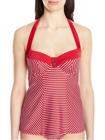 Tankinis Women's Britt Stripe Halter Tankini - Red/White - CQ12O2AT15L $17.57