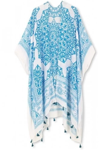Cover-Ups Women's Beach Coverup Swimsuit Kimono Cardigan with Tie Dye Print - B Azure - CL199XL03LO $43.45
