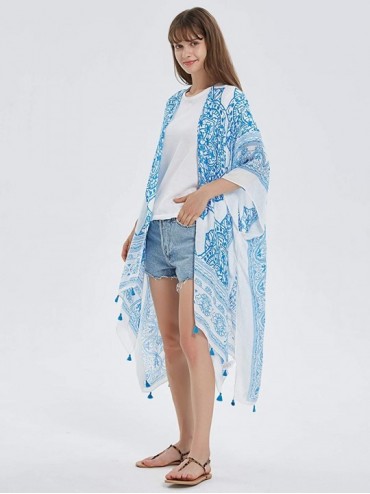 Cover-Ups Women's Beach Coverup Swimsuit Kimono Cardigan with Tie Dye Print - B Azure - CL199XL03LO $25.73