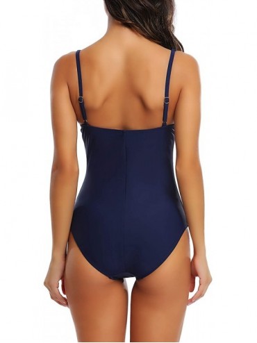 One-Pieces Womens Retro One Piece Swimsuit Tummy Control Slimming Bathing Suit Ruched Swimwear(Size 6 24w) Molded Cups navy -...