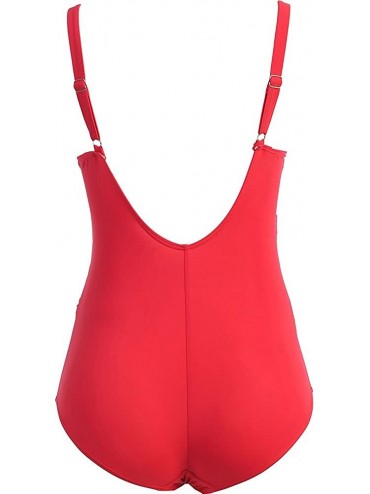 One-Pieces Women's One Piece Swimsuit Full Coverage Scoop w/Diagonal Draped Design - Poppy Red - CO11EV54W29 $37.37