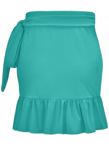 Cover-Ups Women's Ruffle Sarongs Beach Wrap Swimwear Bikini Tankini Cover Up Swim Skirts Swimdress - Solid Mint Green - CG18Q...