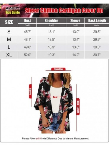 Cover-Ups Women's Floral Striped Leopard Printed Kimono Casual Loose Open Front Cardigan Tops Cover Up - A Sheer Floral - CU1...