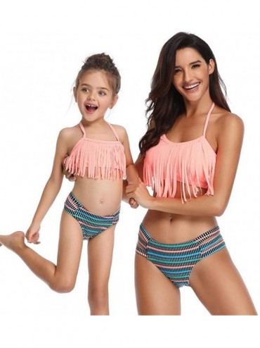 One-Pieces Mother and Daughter Swimwear Family Matching Swimsuit Girls Swimwear - Tassels Orange - CG18SYDCXLA $16.10