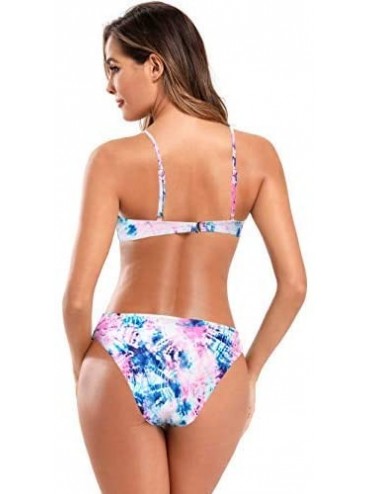 Sets Women's Bathing Suits Push Up Underwire Padded Bikini Two Piece Swimsuits - Printing - Pink - CV18ALR843R $22.92