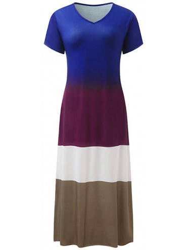 Cover-Ups Summer Dresses for Women Plus Size V Neck Tie Dyeing Print Dress Casual Short Sleeve Dress Beach Boho Dress Y b Pur...