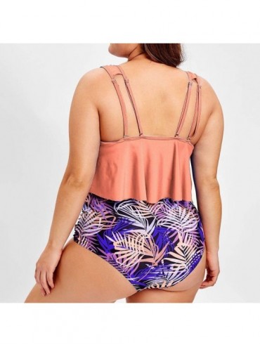 One-Pieces Women Two Piece Swimwear Plus Size Ruffled Flounce Tankini Floral Print Bathing Suits Beachwear Swimsuit - C-pink ...