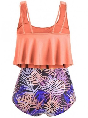 One-Pieces Women Two Piece Swimwear Plus Size Ruffled Flounce Tankini Floral Print Bathing Suits Beachwear Swimsuit - C-pink ...