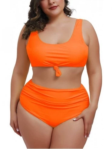 Sets Women's 2 Piece Plus Size High Waisted Swimwear Swimsuits Ruched Tummy Control Bikini Set - 02 - Orange - CA1953HRN7Q $4...