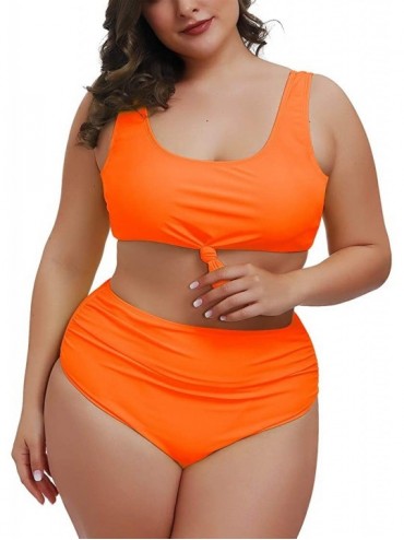 Sets Women's 2 Piece Plus Size High Waisted Swimwear Swimsuits Ruched Tummy Control Bikini Set - 02 - Orange - CA1953HRN7Q $1...