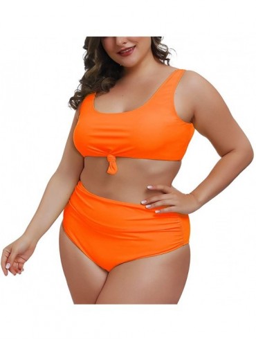 Sets Women's 2 Piece Plus Size High Waisted Swimwear Swimsuits Ruched Tummy Control Bikini Set - 02 - Orange - CA1953HRN7Q $1...