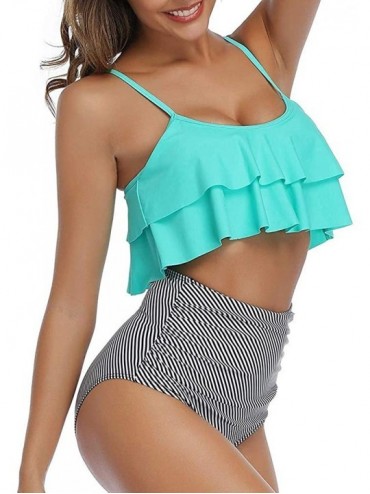 Board Shorts Swimsuit for Women Two Pieces Top Ruffled Backless Racerback with High Waisted Bottom Tankini Set - J-sky Blue -...