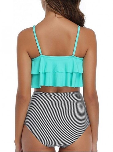 Board Shorts Swimsuit for Women Two Pieces Top Ruffled Backless Racerback with High Waisted Bottom Tankini Set - J-sky Blue -...