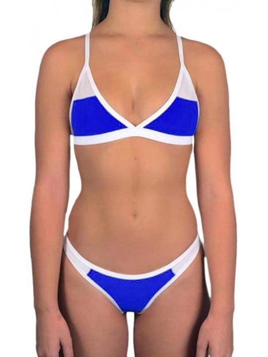 Sets Swimwear for Womens- Sexy Two Piece Polyester Bandeau Push-Up Brazilian Beachwear Swimsuit Sets Bikini - Blue - CU18NLOU...