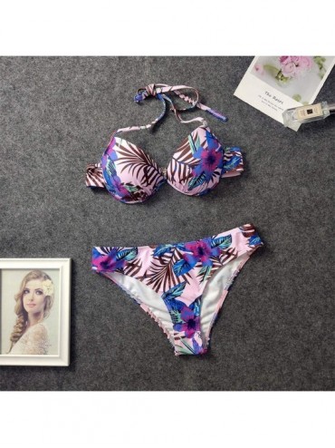 Sets Summer Womens Swimwear- Low Waist Floral Print Criss Cross Bikini Set Swimming Two Piece Swimsuits Bathing Suit - 012- P...
