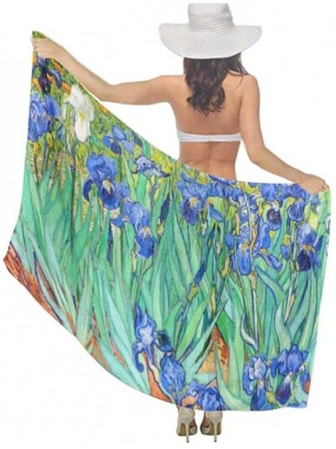 Cover-Ups Women's Swimwear Cover Ups- Summer Vacation Beach Sarong Soft Shawl Wrap - Van Gogh Irises Flowers - CD19C4EK22W $4...