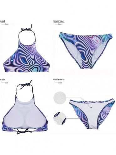 Sets Women Tropical Leaf 3D Print Tie Halter Padding Bikini 2 Piece Swimsuit - Tropical Flower 1 - CX1965KR8ZC $20.09