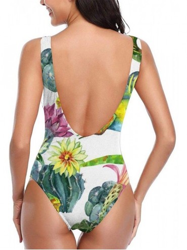 Sets Women's Sexy Backless One Piece Swimsuit Cartoon Dinosaur Swimwear for Women - Bouquet in Boho Style Cactus - CH18YDQCZ0...