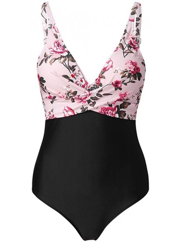 Board Shorts Women's Monokini Front Cross One Piece Swimsuits Slim fit Tummy Control Swimwear - Hot Pink - CK195KH5QOR $17.48