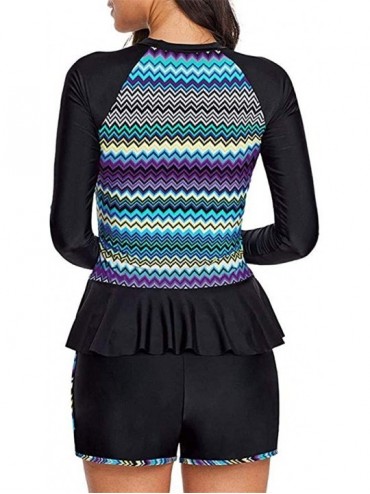 Rash Guards Womens Long Sleeve Vibrant Print Rashguard Shirt Side Ties Color Block Tankini Swimsuit - Multi Color - CP18NLN7D...
