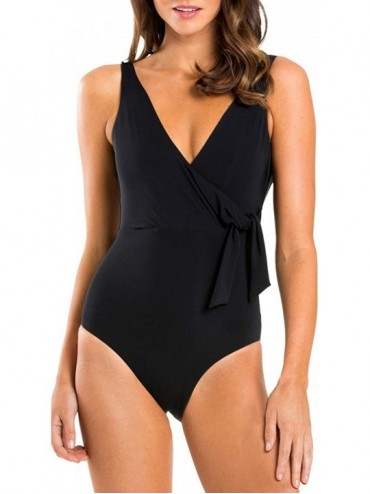 One-Pieces Womens V Neck Cut Out Backless Lace Up High Waisted One Piece Swimsuit - Black-88 - CH18SC2ITNZ $15.29