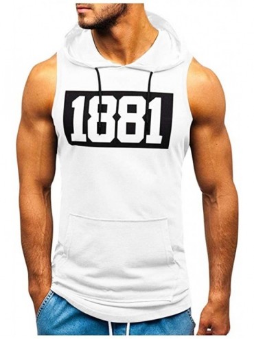 Briefs Men's Workout Hooded Tank Tops Bodybuilding Muscle Cut Off T Shirt Sleeveless Gym Hoodies - White C - CD194G232Z0 $14.14