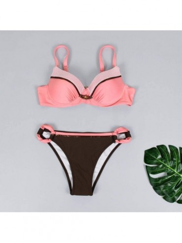 Sets Womens Fashion Split Swimsuit Padded Push-up Bra Bikini Set Bathing Suit Swimwear Beachwear - Watermelon Red - CM1954056...