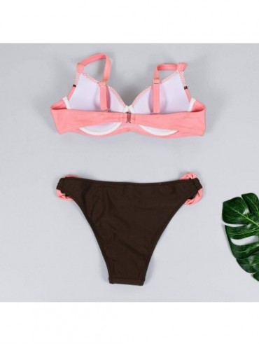 Sets Womens Fashion Split Swimsuit Padded Push-up Bra Bikini Set Bathing Suit Swimwear Beachwear - Watermelon Red - CM1954056...