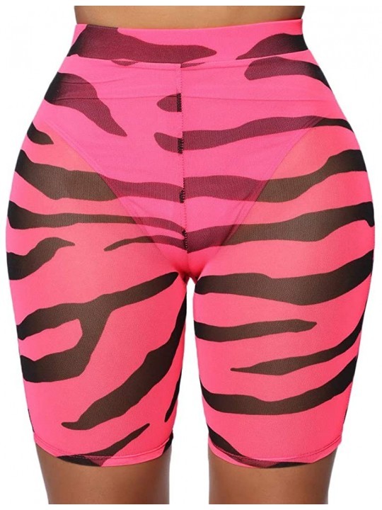Bottoms Women Sexy Perspective Mesh Sheer Swim Shorts Pants Bikini Bottom Cover up - D-pink - CQ18WG4GSRS $13.97