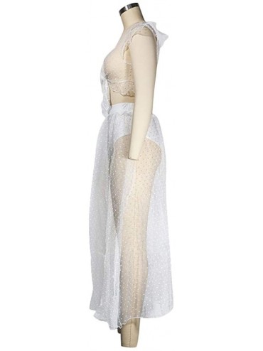 Cover-Ups Womens Mesh Sheer Midi Dress Cute Lace Ruffle Short Sleeve Bikini Cover Ups Sexy See Through Club Dress - A-white -...
