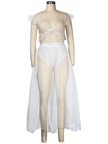 Cover-Ups Womens Mesh Sheer Midi Dress Cute Lace Ruffle Short Sleeve Bikini Cover Ups Sexy See Through Club Dress - A-white -...