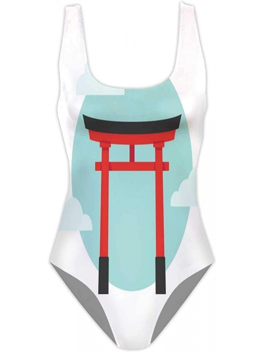 One-Pieces Flat 3D Isometric House Interior House Women One Piece Swimsuit Swimwear for Surfing Isometric Projection S Multi ...