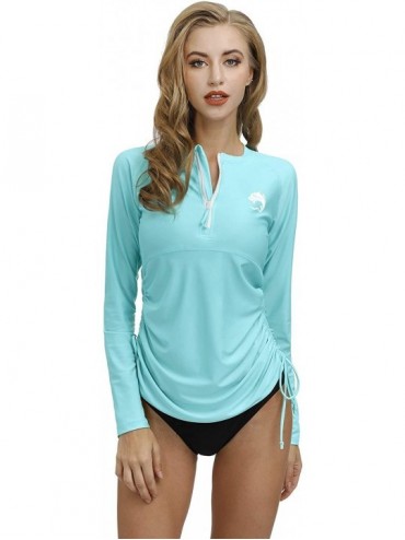 Rash Guards Women's UV Sun Protection 1/4 Zip Long Sleeve Rash Guard Swim Shirt - Aqua - CB18RTU20M9 $30.73