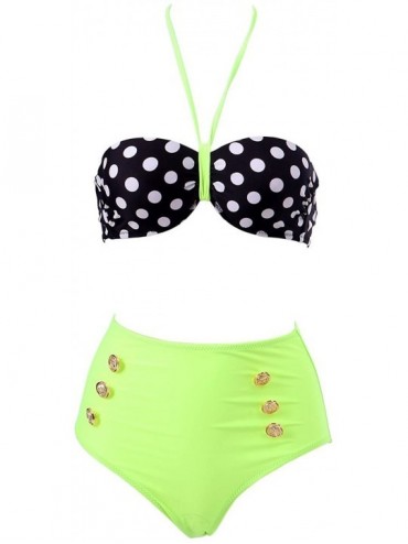 Sets Women Pinup Rockabilly Vintage High Waist Bikini Swimsuit Swimwear - Green+dot - CK11YNUKYVP $28.18