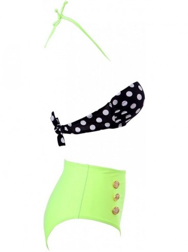 Sets Women Pinup Rockabilly Vintage High Waist Bikini Swimsuit Swimwear - Green+dot - CK11YNUKYVP $14.09