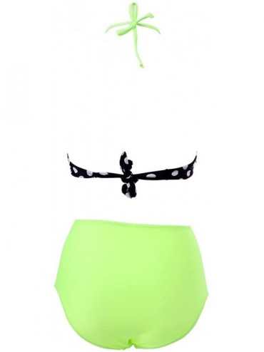 Sets Women Pinup Rockabilly Vintage High Waist Bikini Swimsuit Swimwear - Green+dot - CK11YNUKYVP $14.09