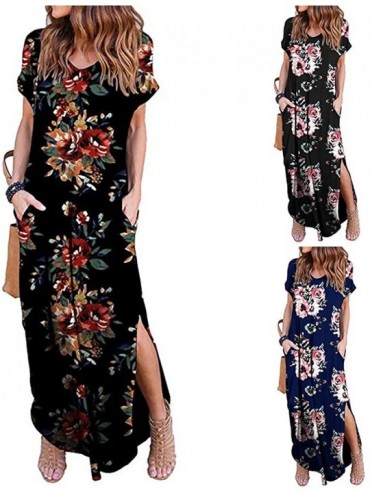 Cover-Ups Maxi Dresses for Women with Pockets-Women's Summer Casual Loose Floral Long Dress Short Sleeve Pocket Maxi Dress - ...