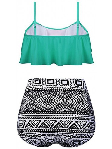 Sets Swimsuit for Women Two Pieces Top Ruffled Backless Racerback with High Waisted Bottom Tankini Set - M7-mintgreen - C718T...