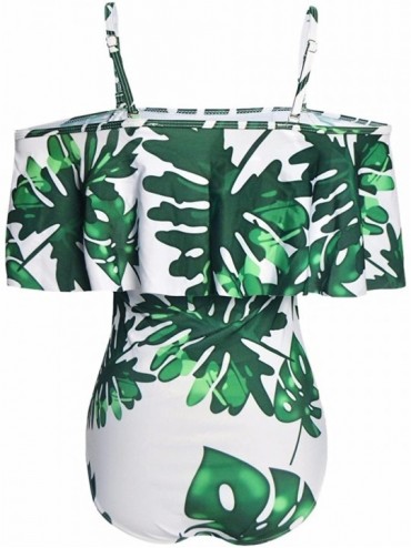 One-Pieces One Piece Swimsuit for Women-Tropical Leaves Off Shoulder Flounce Ruffled Monokini Swimwear - 2-white - CE180ISACD...