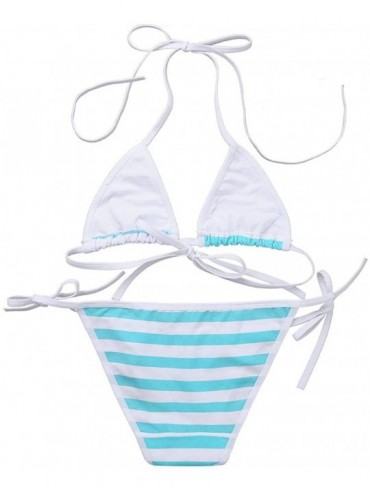 Sets Women Girl Cute Kawaii Bikini Japanese Style Stripe Cotton Panties Cosplay Lingerie Swimsuit - Blue - C418KK7IT96 $20.55