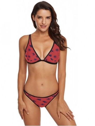 Sets Watermelon Painted Women Tie Side Bottom Padded Top Triangle Bikini Two Piece Swimsuit - Sea Life - C418TATNRYK $57.51